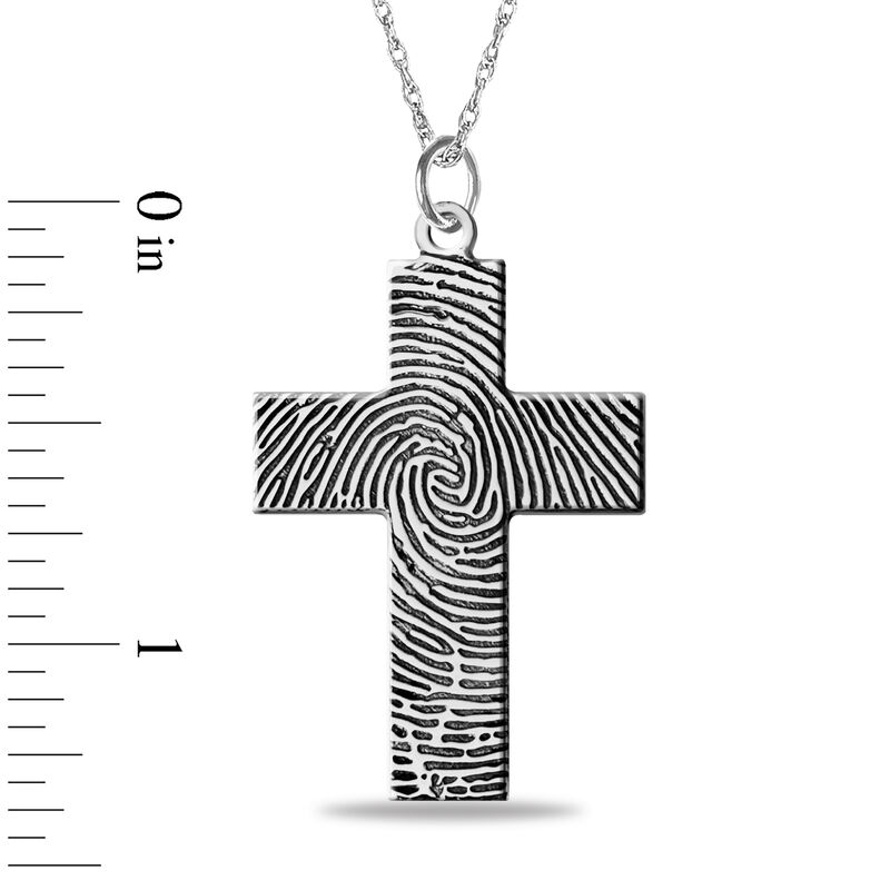 Cross Pendant with Fingerprint Design in 10k White Gold image number null